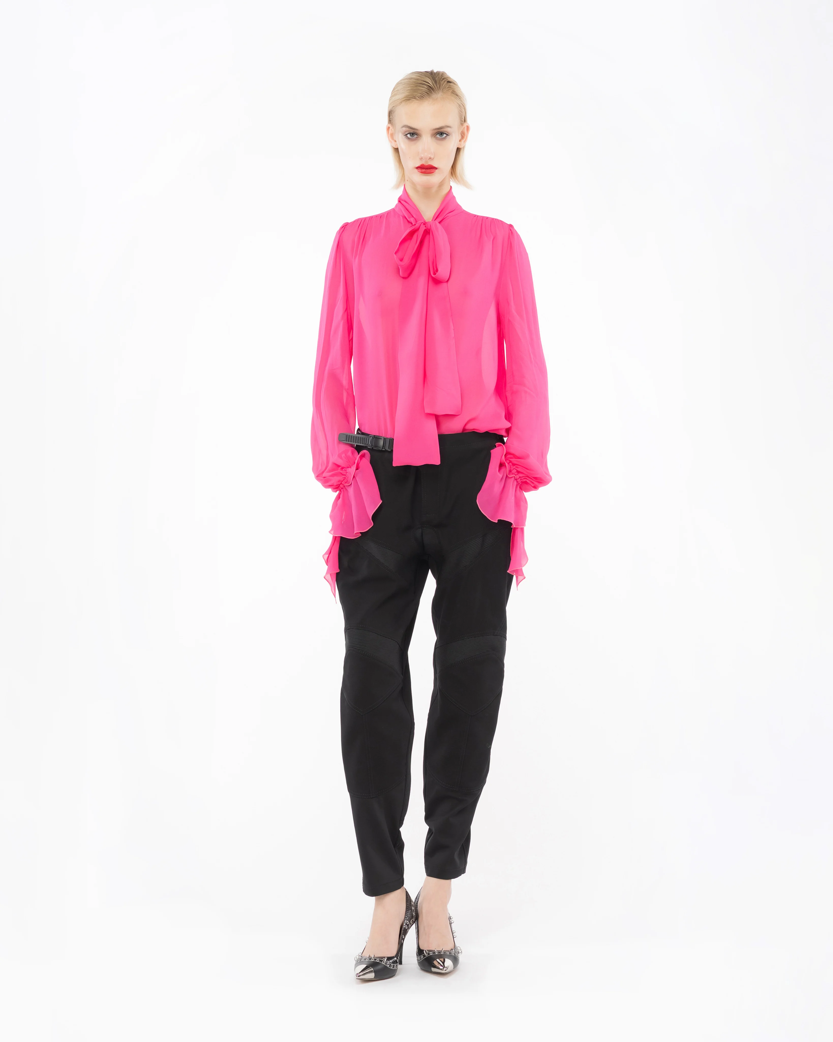 Blouse à nœud et ruches | Rose