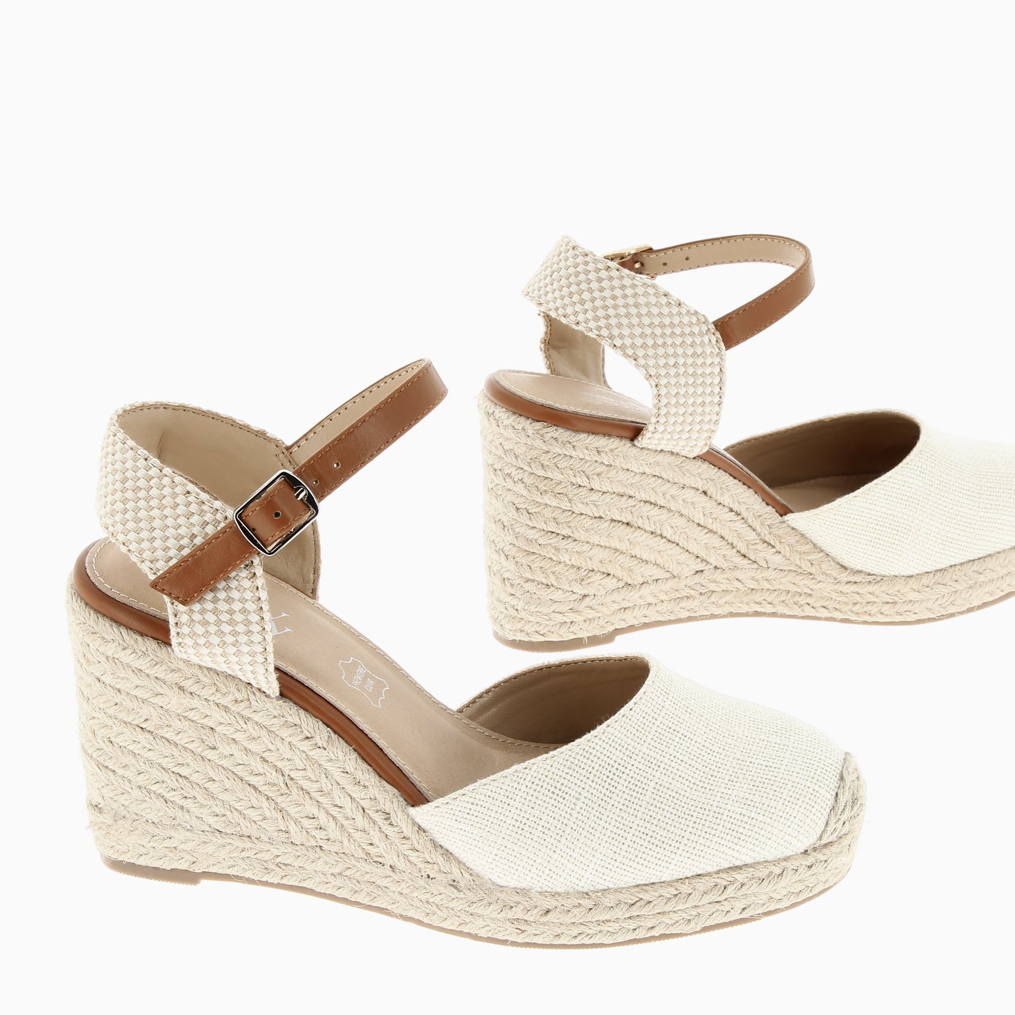 Sandales à talon, Compensées-Sandales compensées Lilou beige clair effet tissé