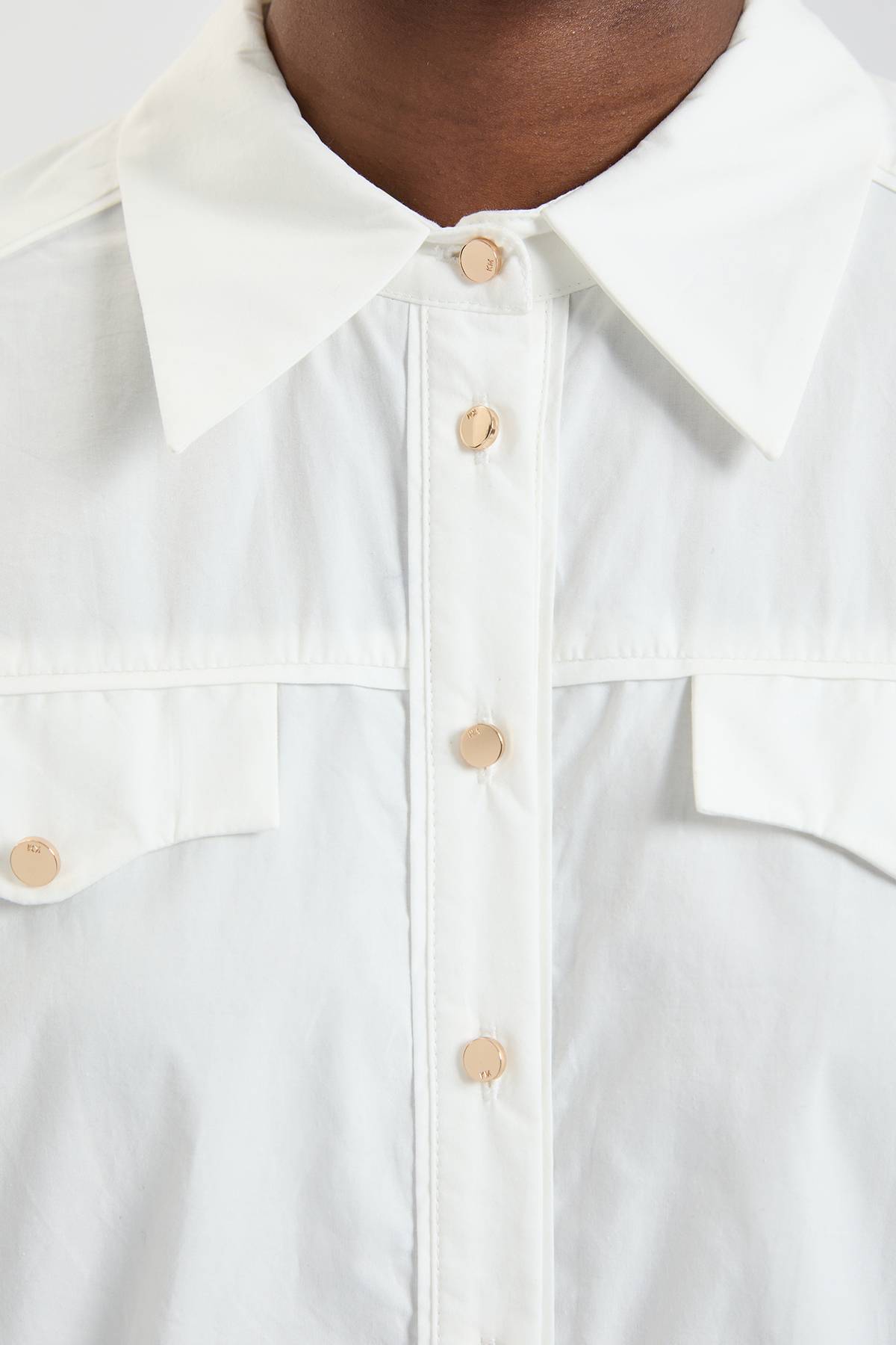 KarenMillen Chemise Tissée En Coton À Manches Ballon Et Broderie Ajourée