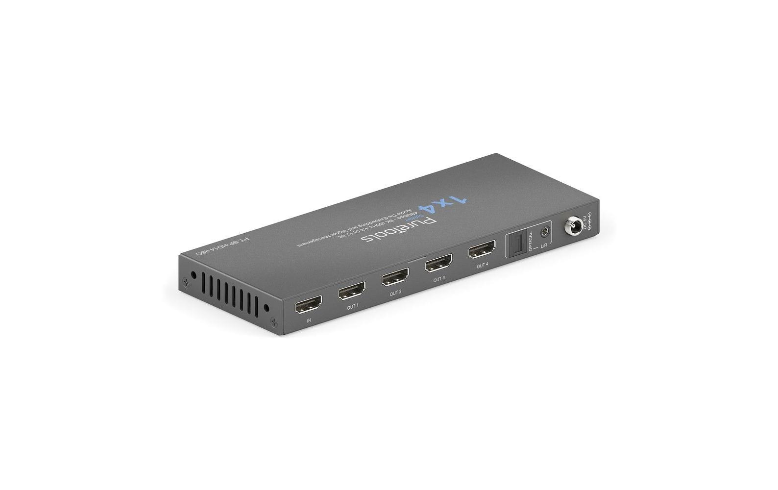 Splitter PT-SP-HD14-48G 1 x 4 HDMI 2.1 - 48Gbps - 8KPureTools - 1 x 4 HDMI2.1 Splitter - 48Gbps - 8K (60 Hz 4:2:0) 12 bit, Audio De-Embedding und Signal Management