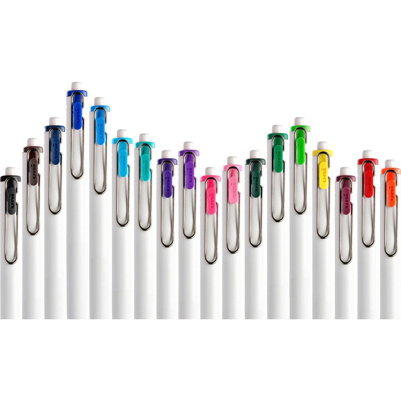 Stylo roller Uni Ball One écriture moyenne - Pochette de 5 couleurs fun