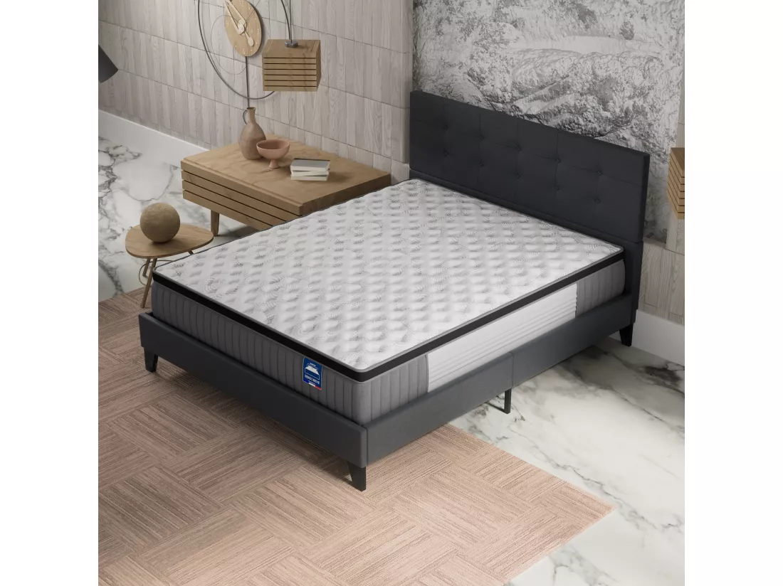 Ensemble Matelas + lit 140x190 cm avec tête de lit, ép. 30cm à mémoire de forme