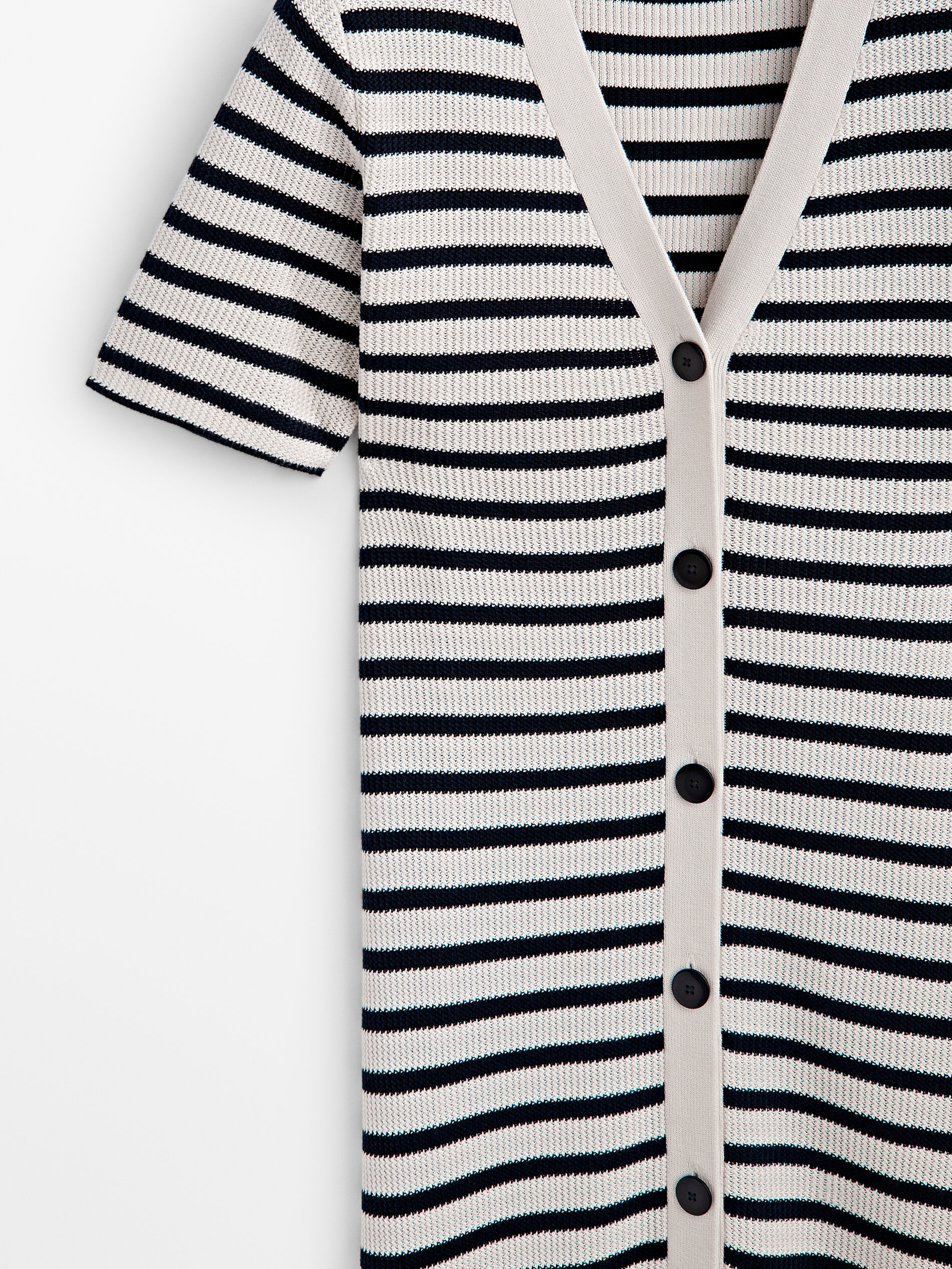 Vestido midi estruturado de algodão listrado - AZUL MARINHO