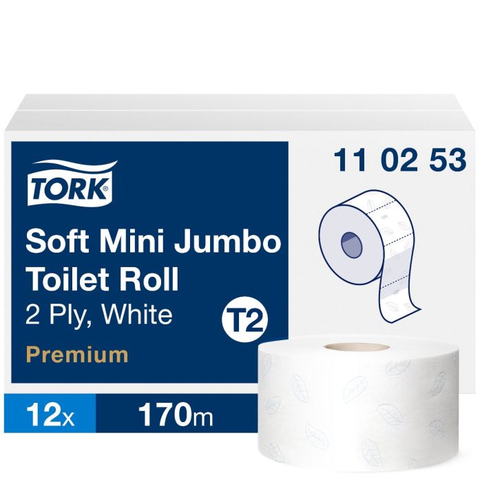 Tork 110253 Premium toiletpapier mini jumbo 2-lgs wit 170 mtr x 10 cm doos à 12 rol/850 vel (110253)