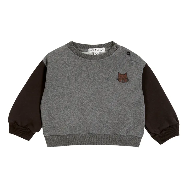 Emile et Ida Sweat Coton Bio Bicolore | Gris anthracite
