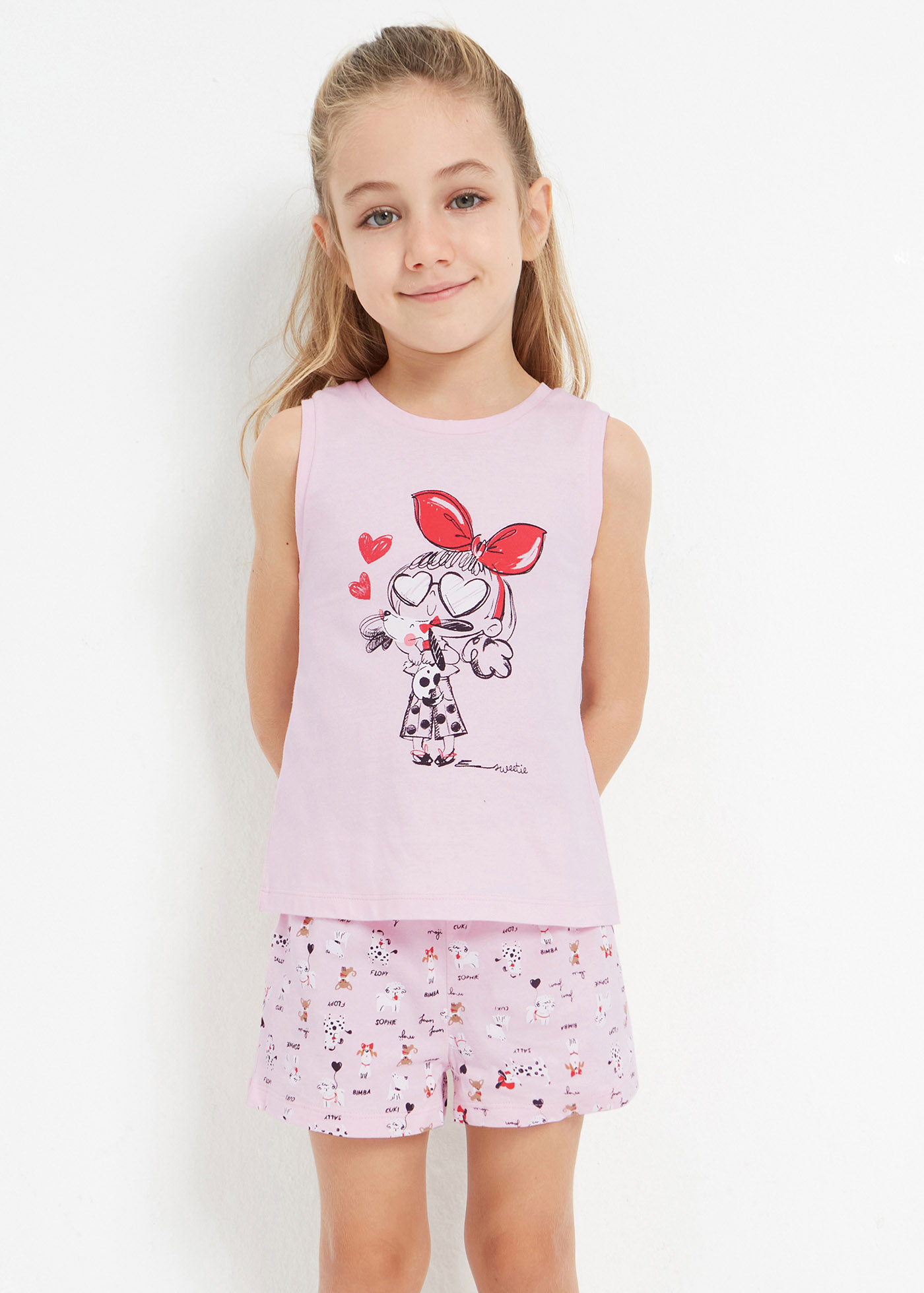 Pijama sem mangas de algodão sustentável para meninas