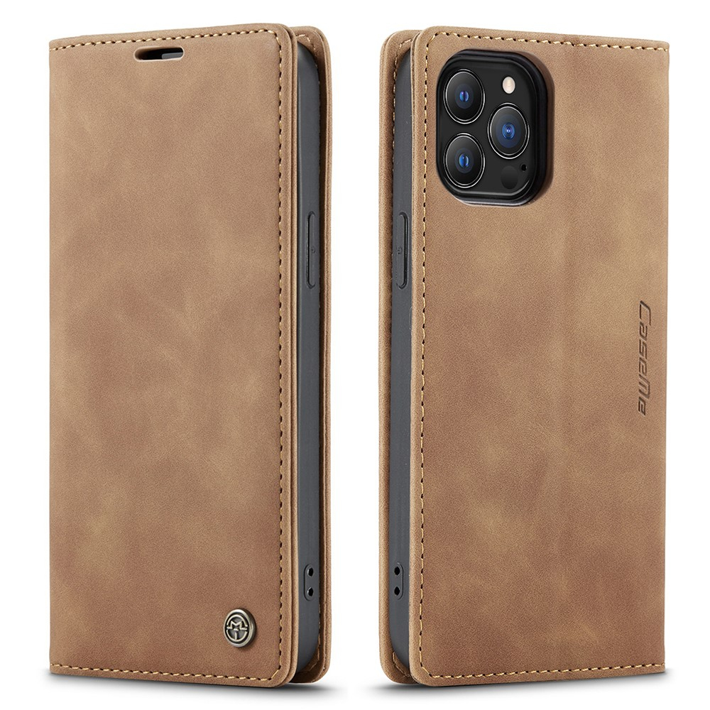 iPhone 13 Pro Leder Tasche Flip Wallet Etui mit Kartenfächern - Hellbraun
