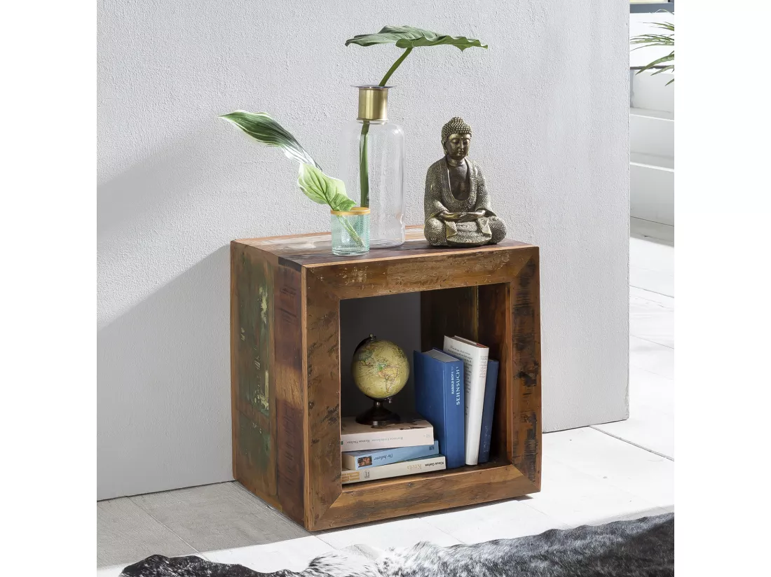 Étagère Debout Bois Massif 45x45x35cm Étagère Cube Table d'appoint Carré