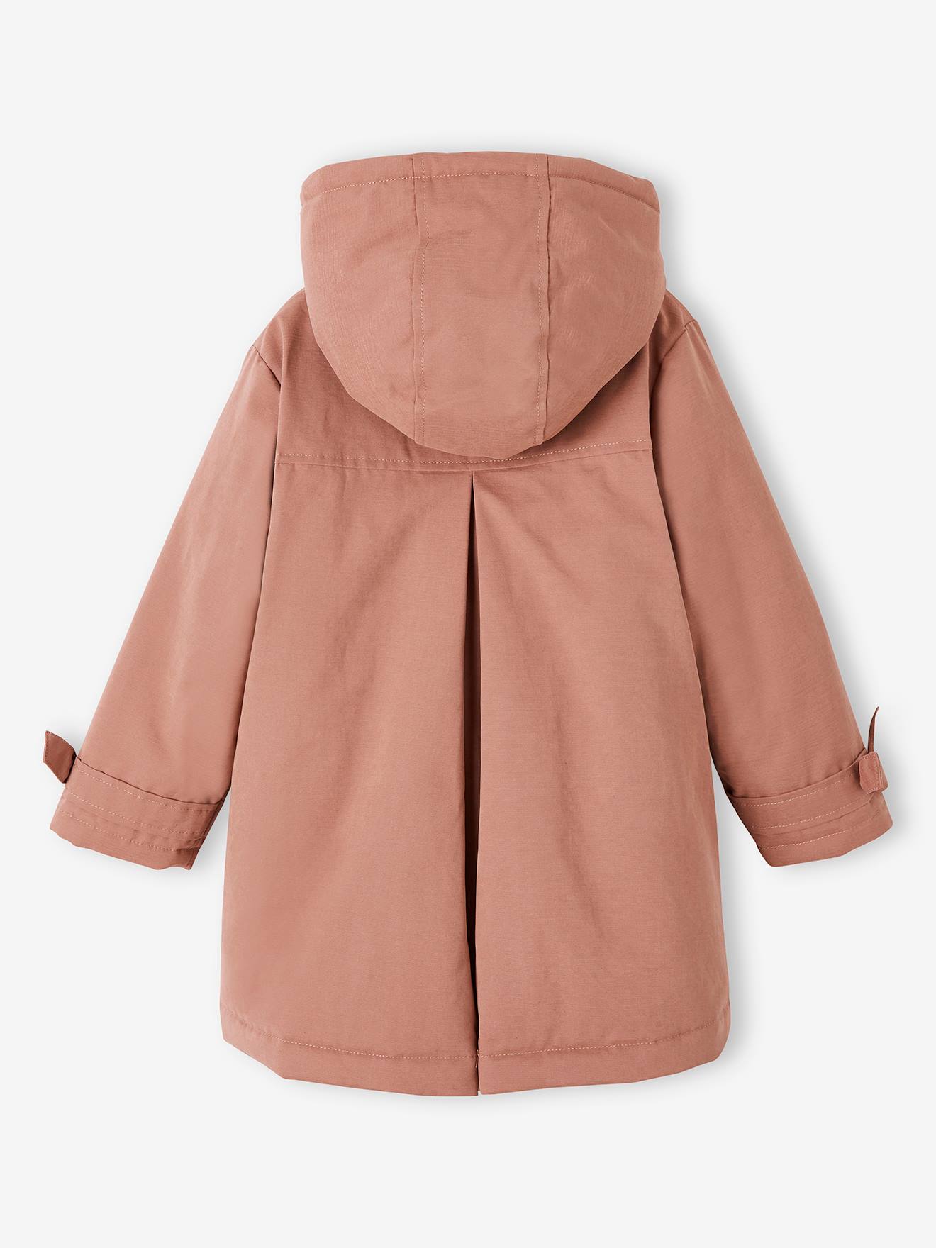 Parka chique com toque de pele de pêssego e capuz para meninas em rosa claro.