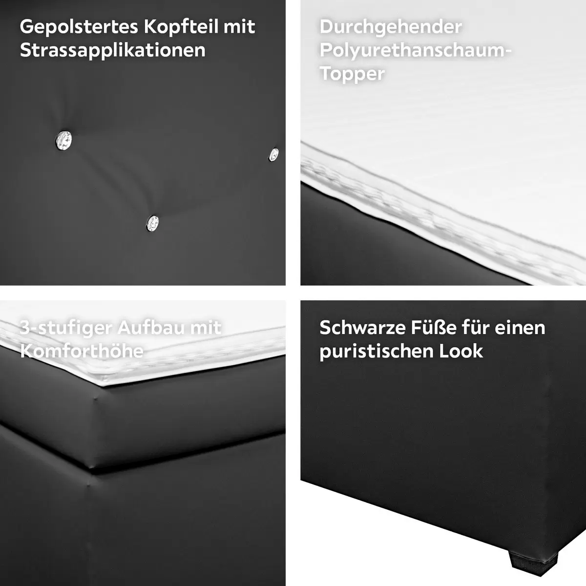 Boxspringbett Luminosa 180 x 200 Anthrazit