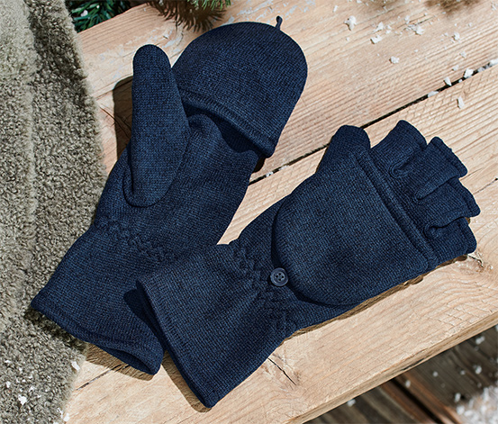 Strickfleece-Klappfäustlinge, blau
