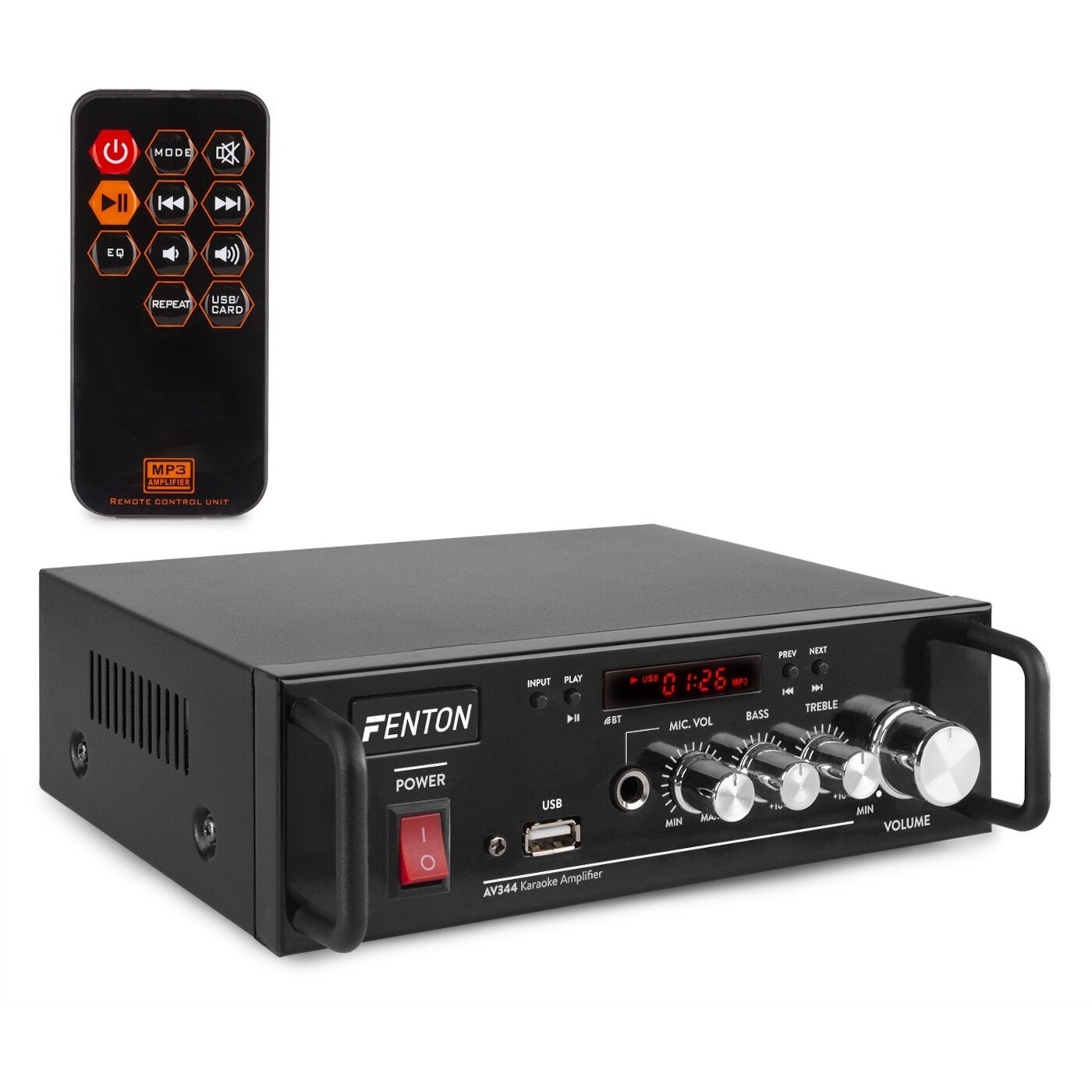 Fenton AV344 karaoke versterker MP3 met accu