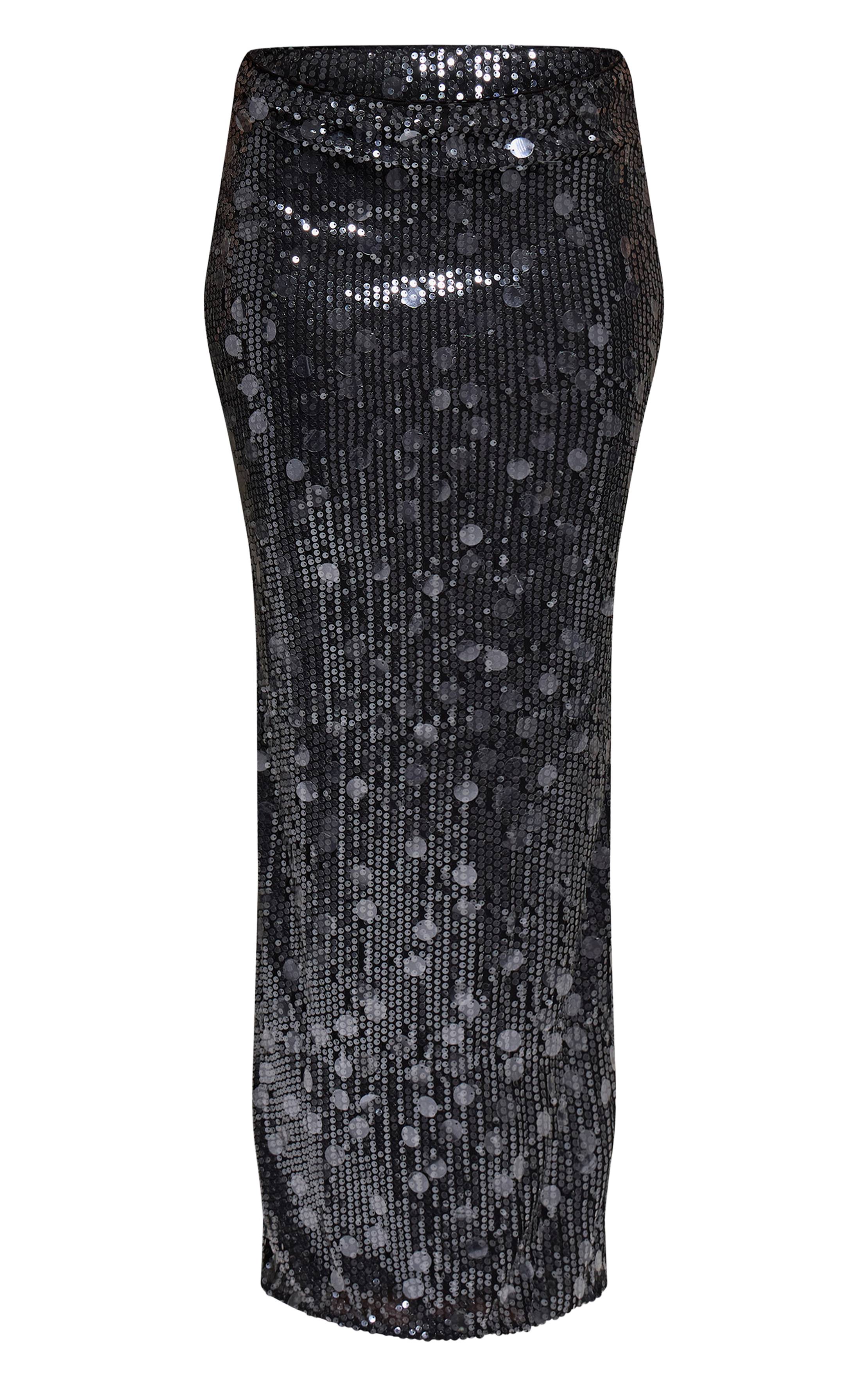 Noir Ensemble Jupe Longue Taille Haute À Paillettes