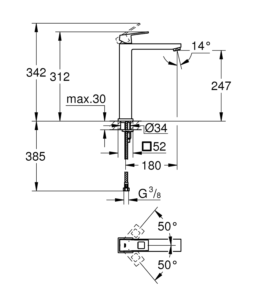 Grohe Eurocube 1-gats wastafelkraan XL-size chroom