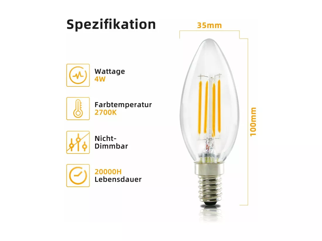 NETTLIFE Pack de 10 ampoules LED E14 : lampe bougie blanc chaud de 4W (2700K) à filament Edison C35 rétro vintage en verre économie non dimmable