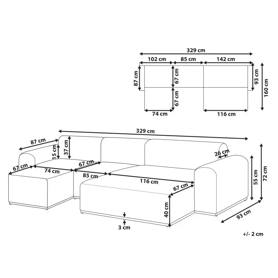 BATTIFOLLO - Loungeset modulair 7-zits - Olijfgroen - Olefine