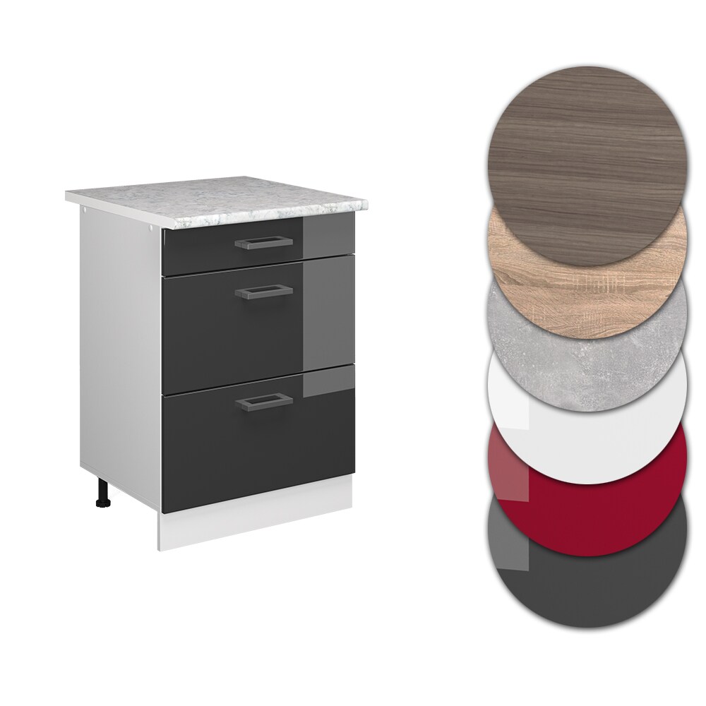 Vicco Schubladenunterschrank Küchenschrank Küchenzeile R-Line 60 cm Weiß Anthrazit Schublade Arbeitsplatte