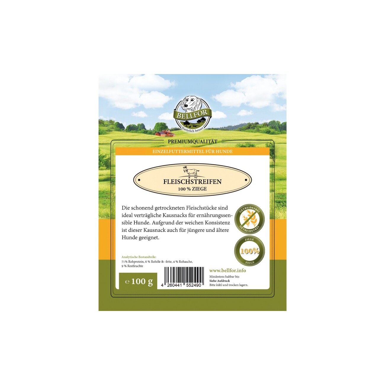 Bellfor Hundesnack - Fleischstreifen Ziege - 100g