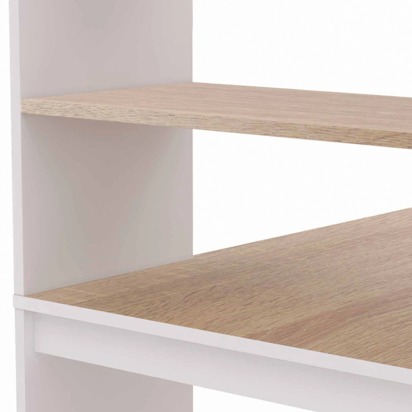 Bureau bibliothèque BEN avec étagères blanc et façon hêtre