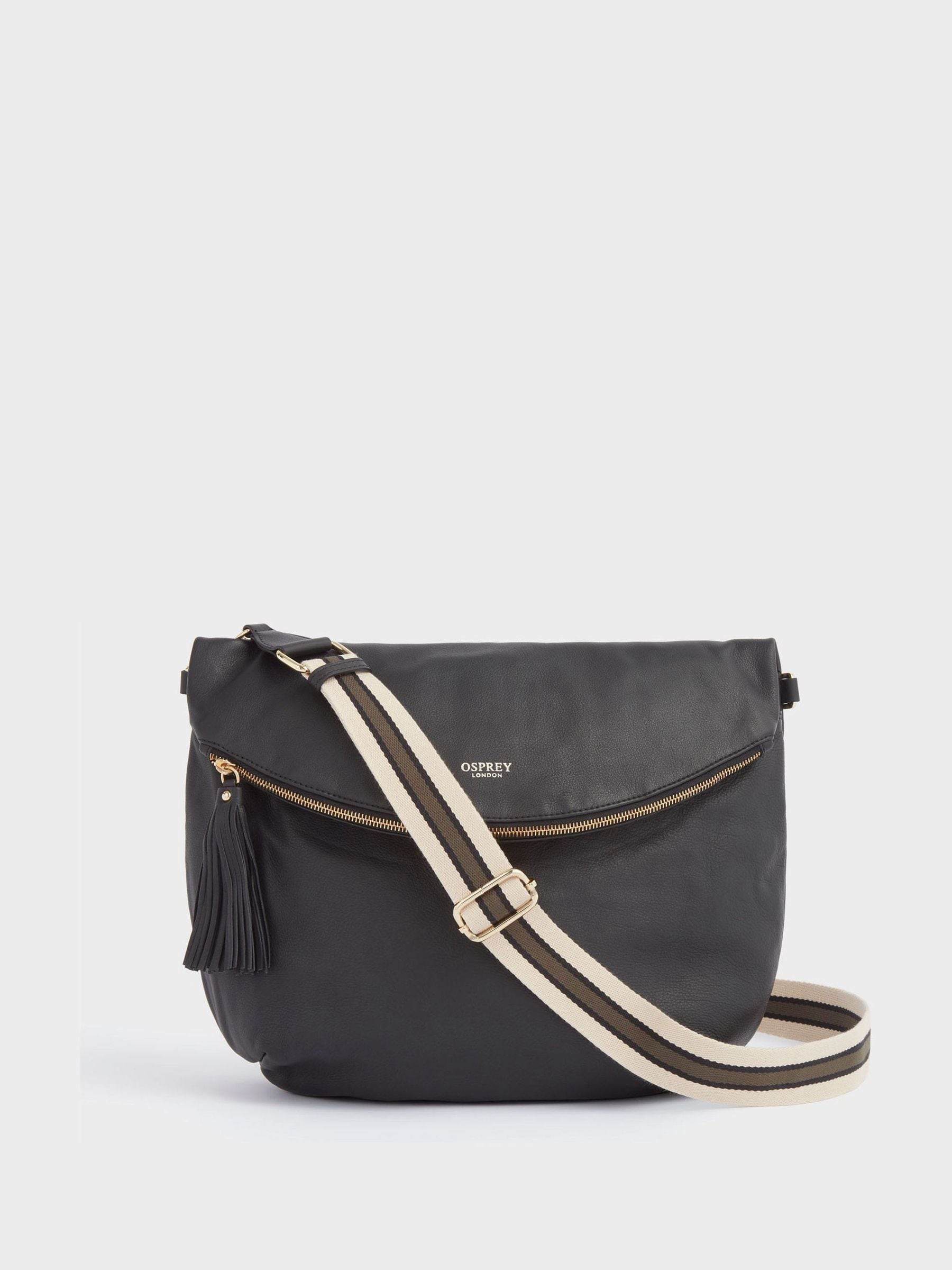 Zwart - OSPREY LONDON - Grote omvormbare Milano crossbodytas van Italiaans leer