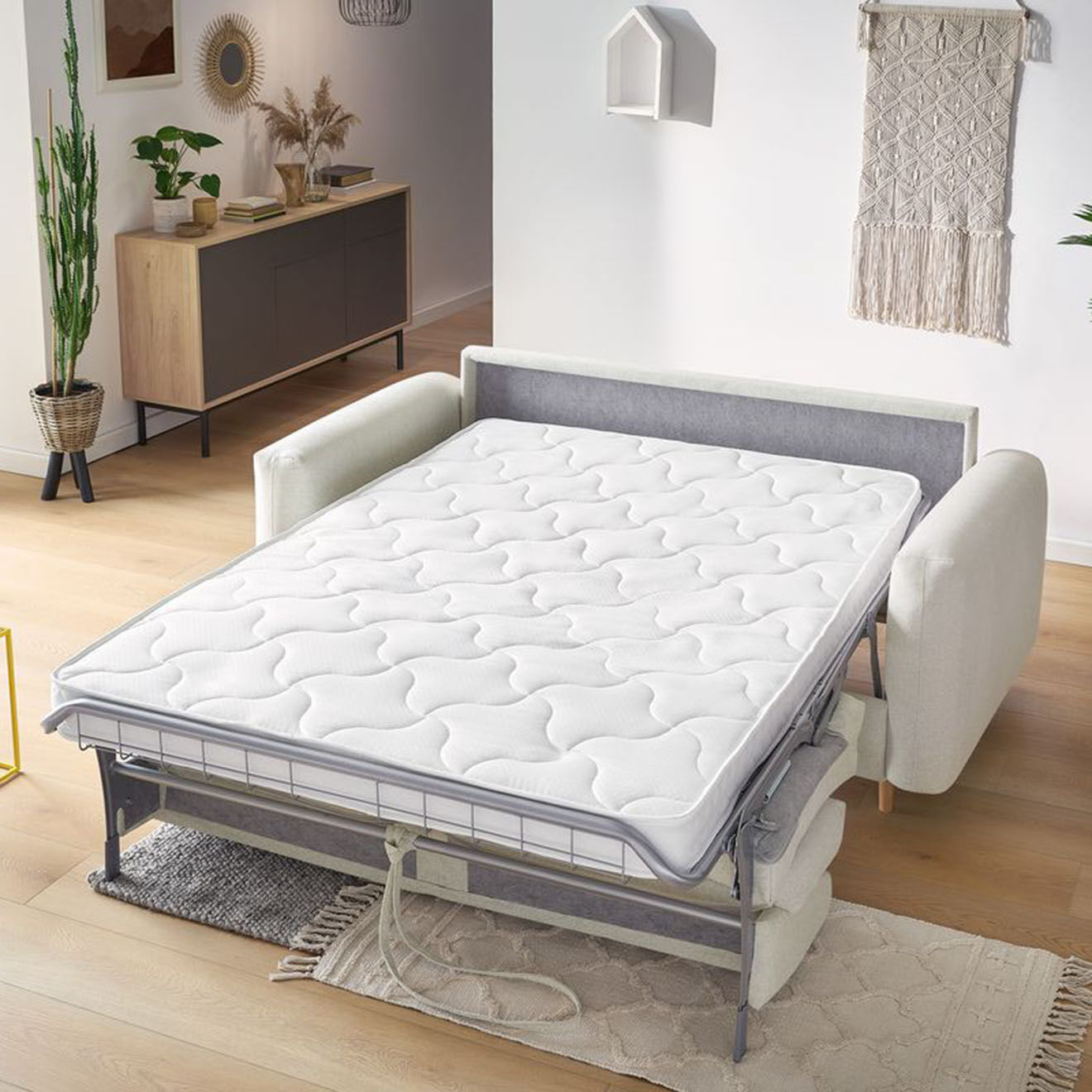 Bobochic Canapé droit cocoone convertible express  beige - 200x105x98 cm