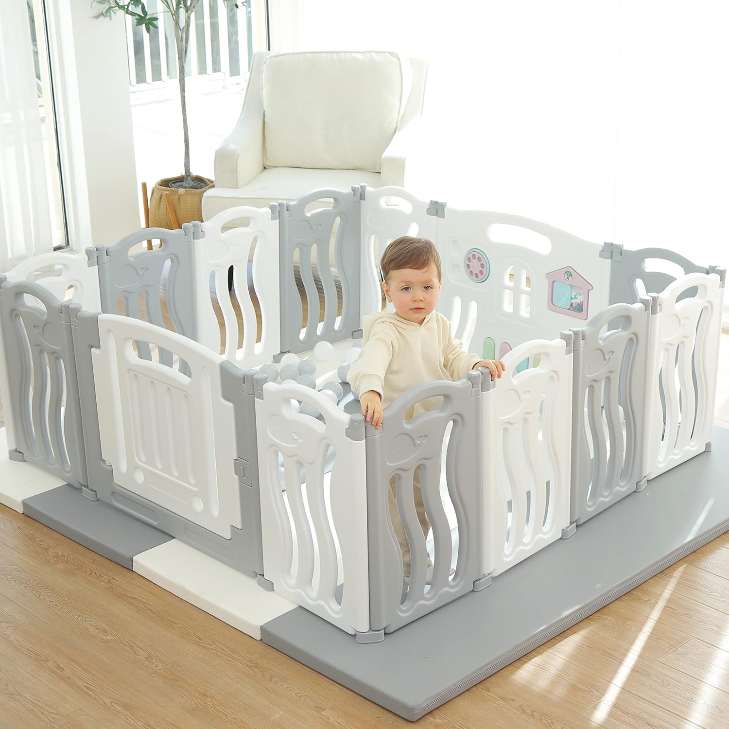 Gupamiga Parc Bebe Modulable 150 x 180 cm, Parc Enfant, Parc de Jeux Bébé, Blanc