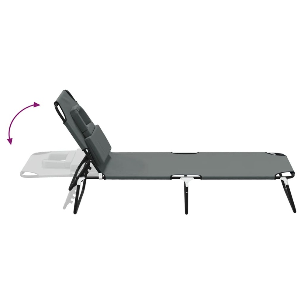 Chaise longue pliante gris tissu oxford acier enduit de poudre