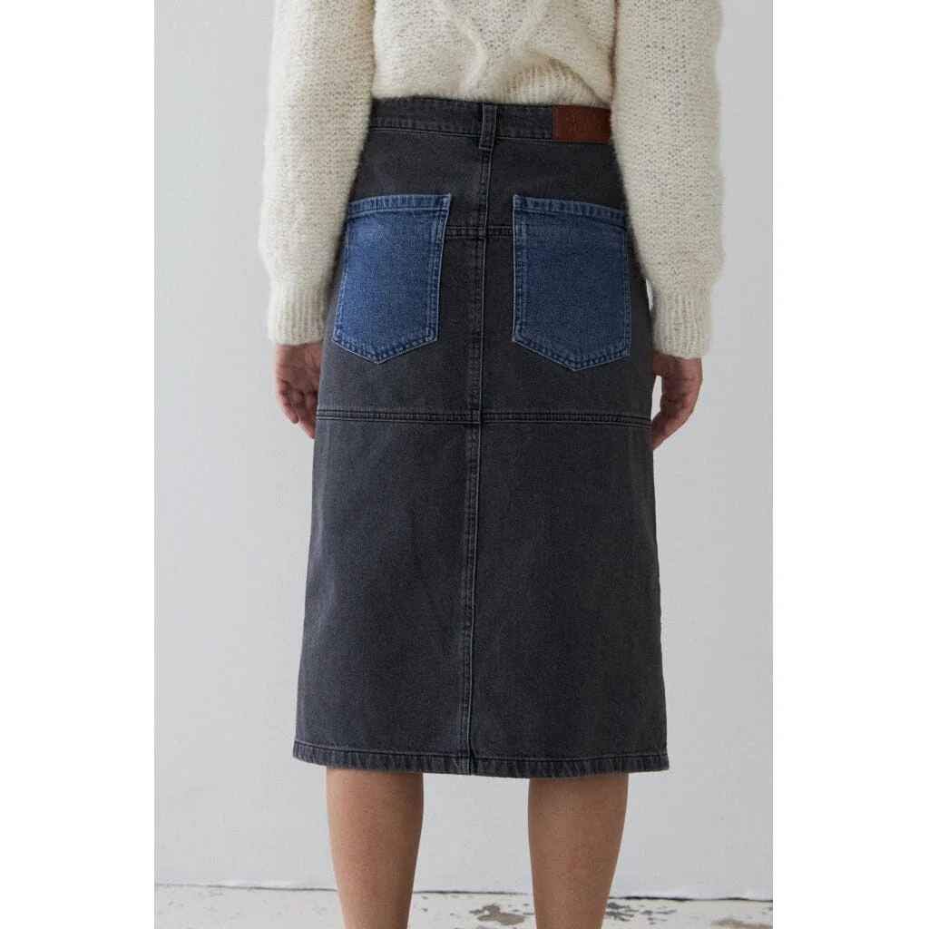 Stella Nova Black And Blue Denim Midi Skirt