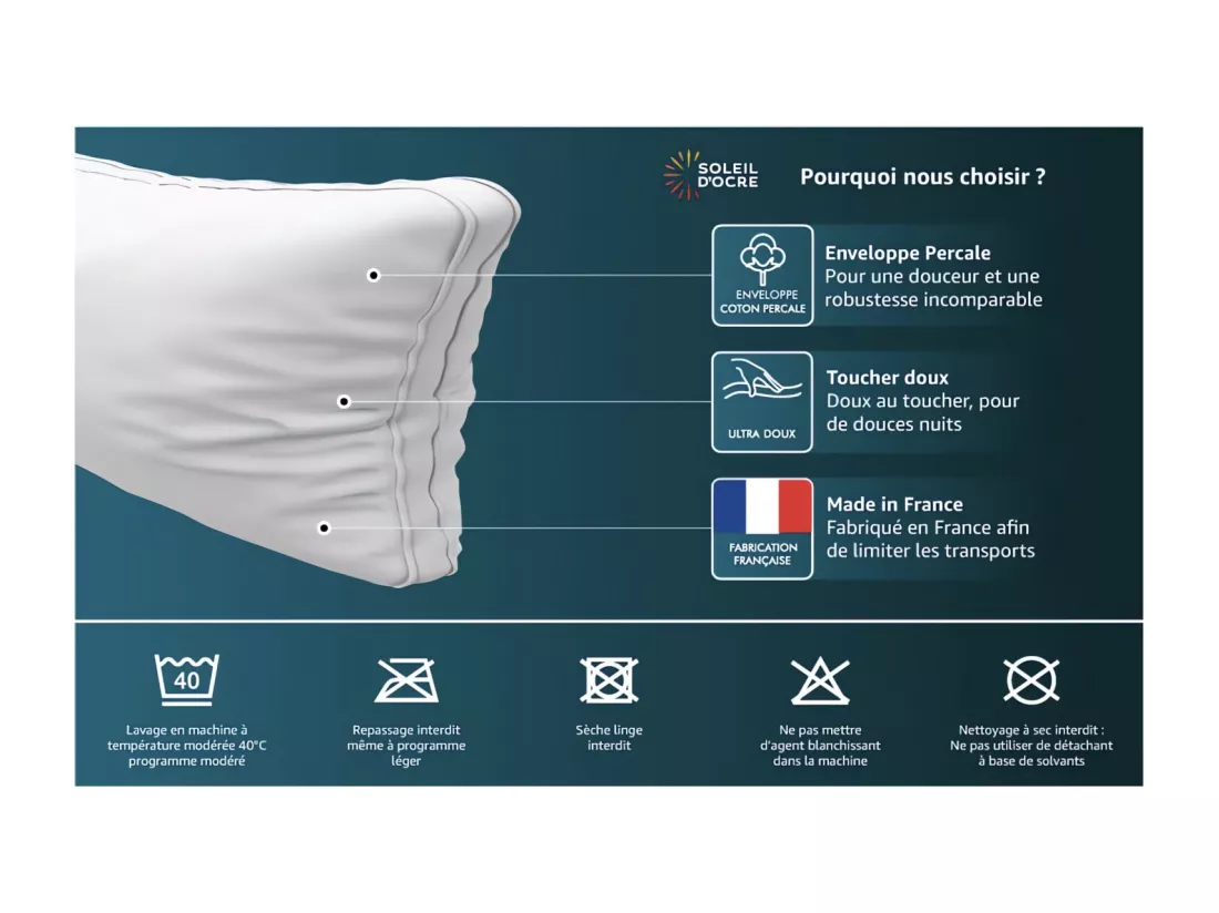 Traversin plat en coton 160 cm NUAGE, par Soleil d'ocre