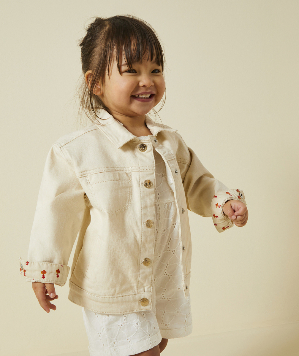 veste bébé fille sans teinture en fibres recyclées avec détails à fleurs