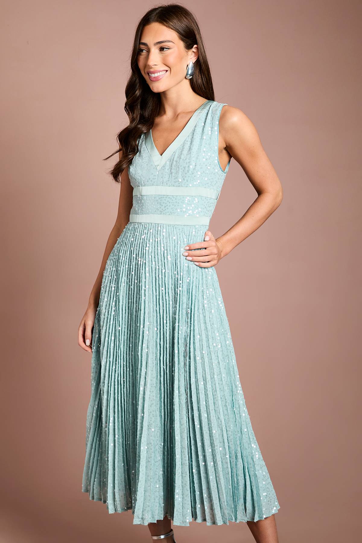 Coast Robe Midi Plissée À Paillettes Et Col En V Muse