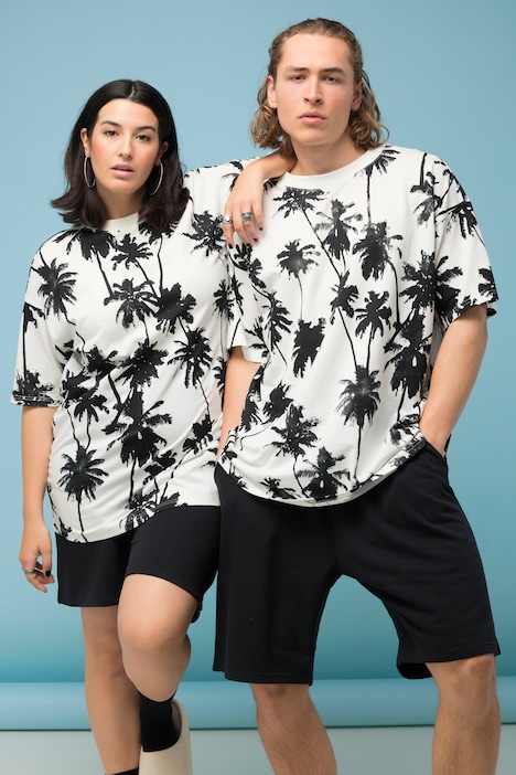 Oversize-Shirt, Palmenprint, Rundhals, Halbarm, Unisex