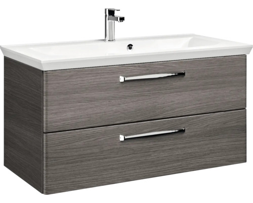 Pelipal Kumba badkamermeubelset (B x H x D): 167 x 200 x 51 cm, grafiet getextureerde fronten, 5-delige set inclusief mineraal gegoten wastafel, halfhoge kast, onderkast en bovenkast (99.1070225193)