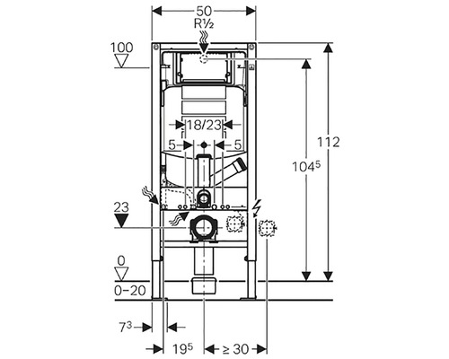 Geberit Duofix inbouwreservoir voor wc met 12 cm reservoir voor geurafzuiging met afvoerlucht, frontbediening 111.364.00.5