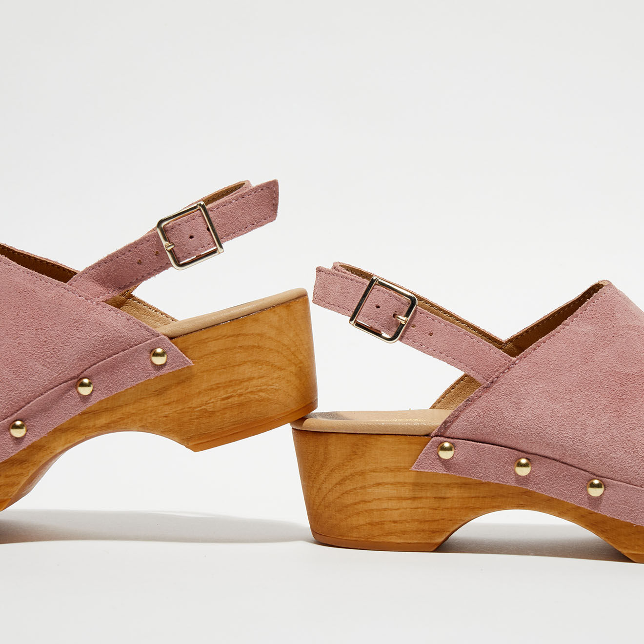 Apologie Studio Sabots en Velours de Cuir Nicole rose nude - Talon 5 cm