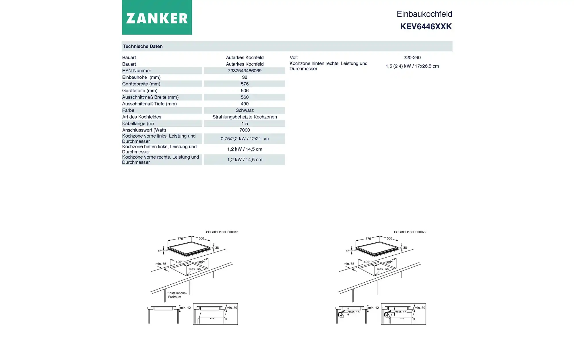 ZANKER Einbau-Backofen KOB25723XK+KEV6446XXK