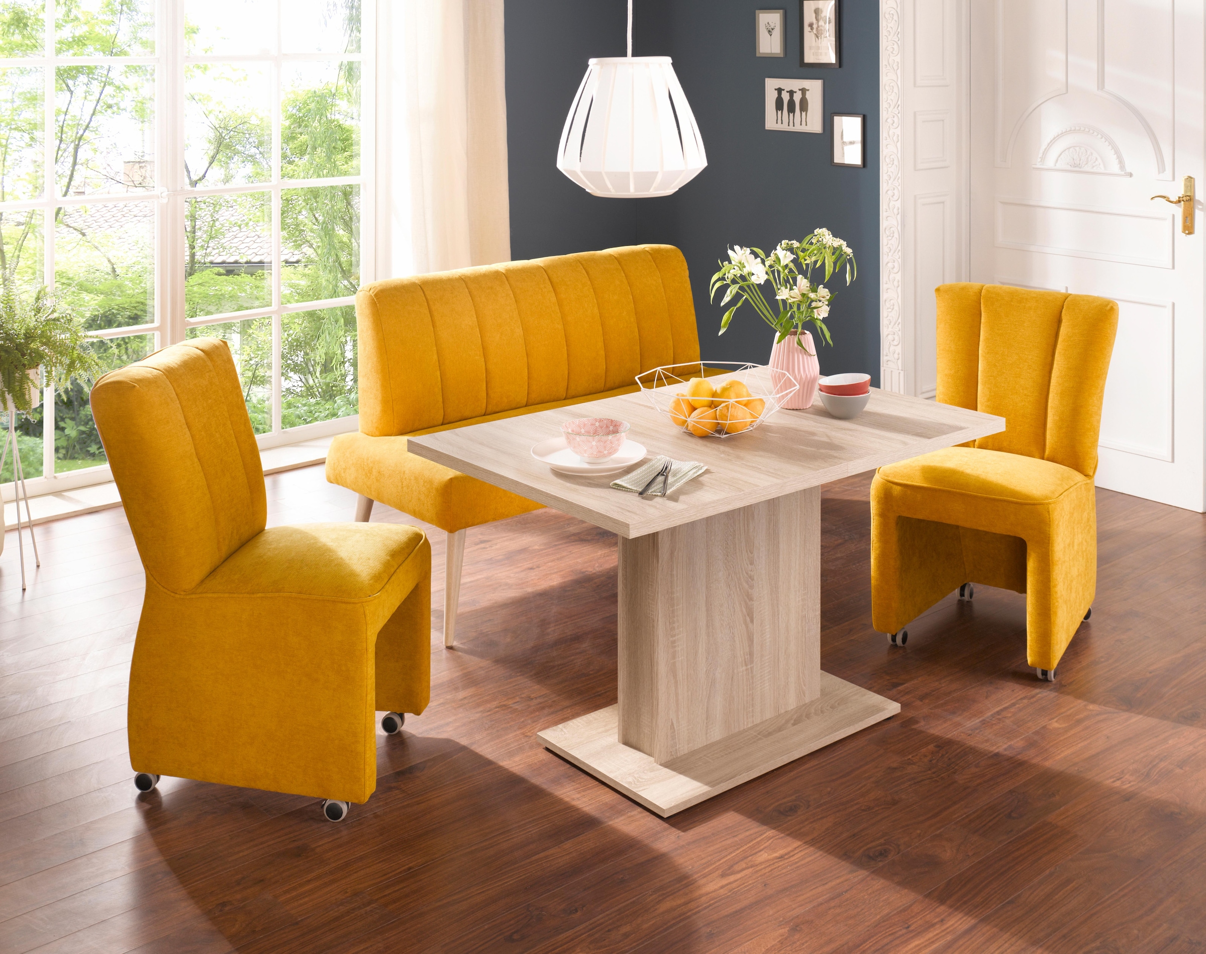 exxpo - sofa fashion Sitzbank »Costa, moderne Rückensteppung, bequem und elegant, hoher Holzfuss« hochwertige Detailverarbeitung, Frei im Raum stellbar