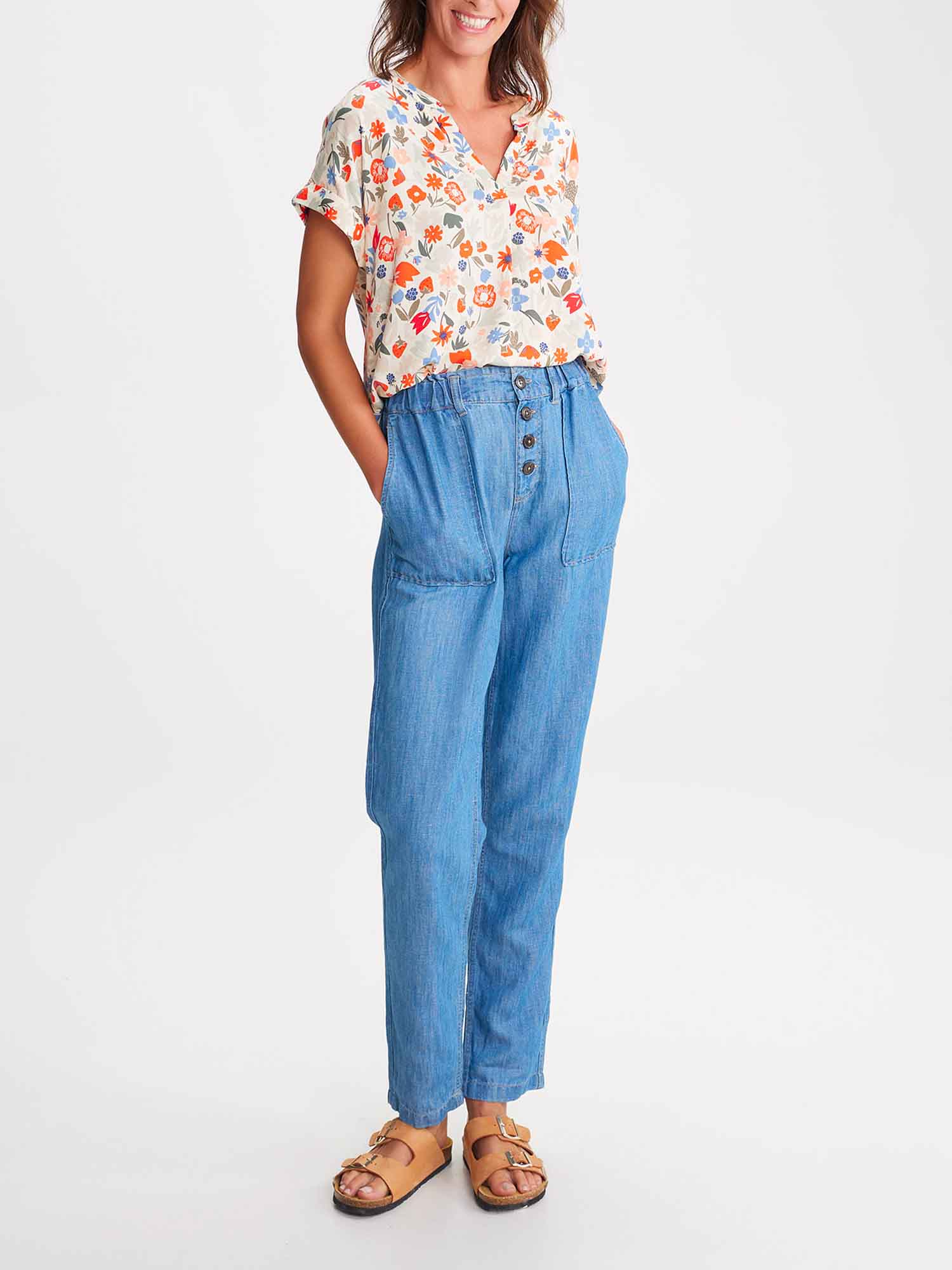 Blouse Femme A Fleurs Rose et Beige