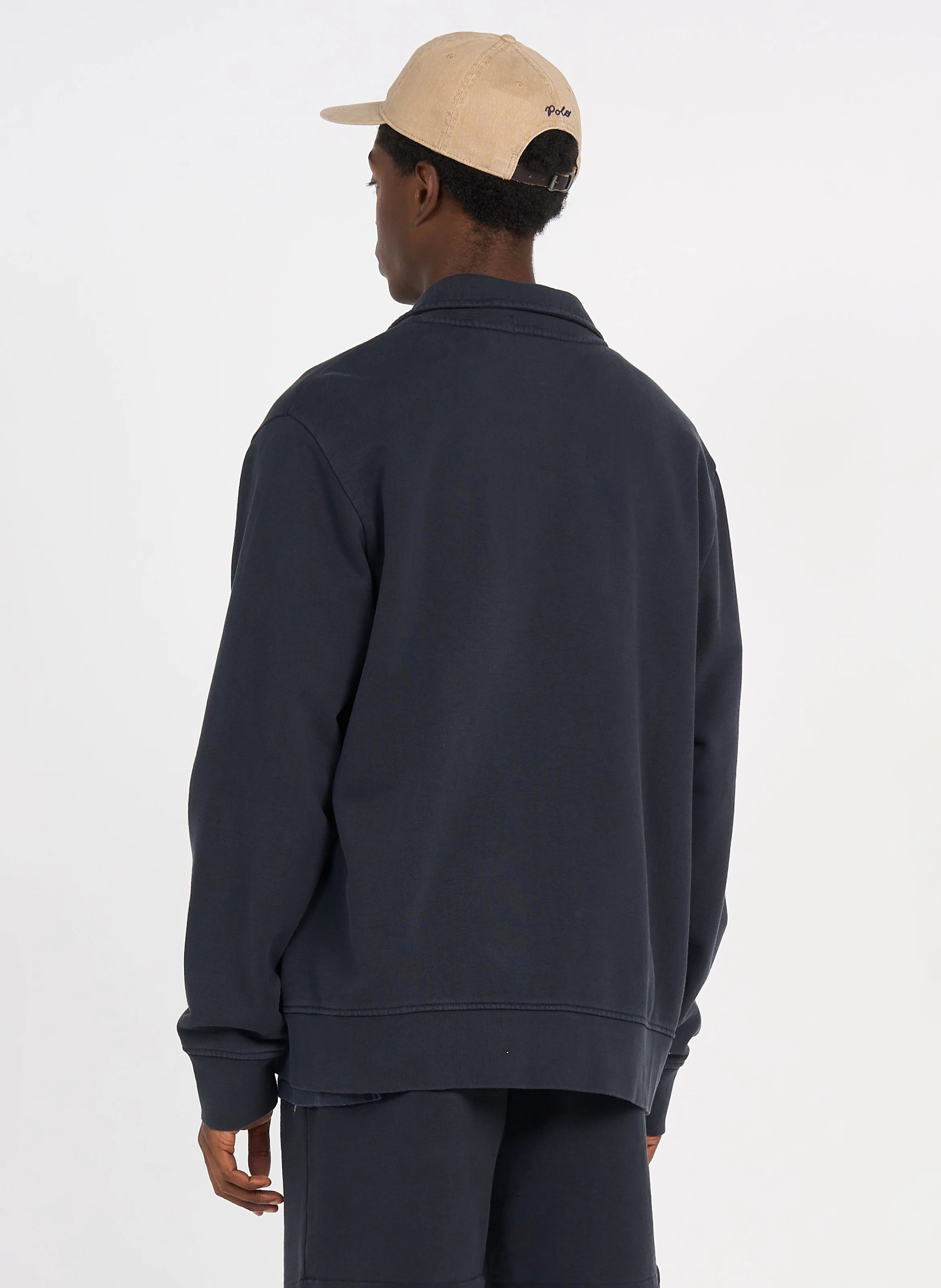 Sweat col polo zippé en coton| Noir
