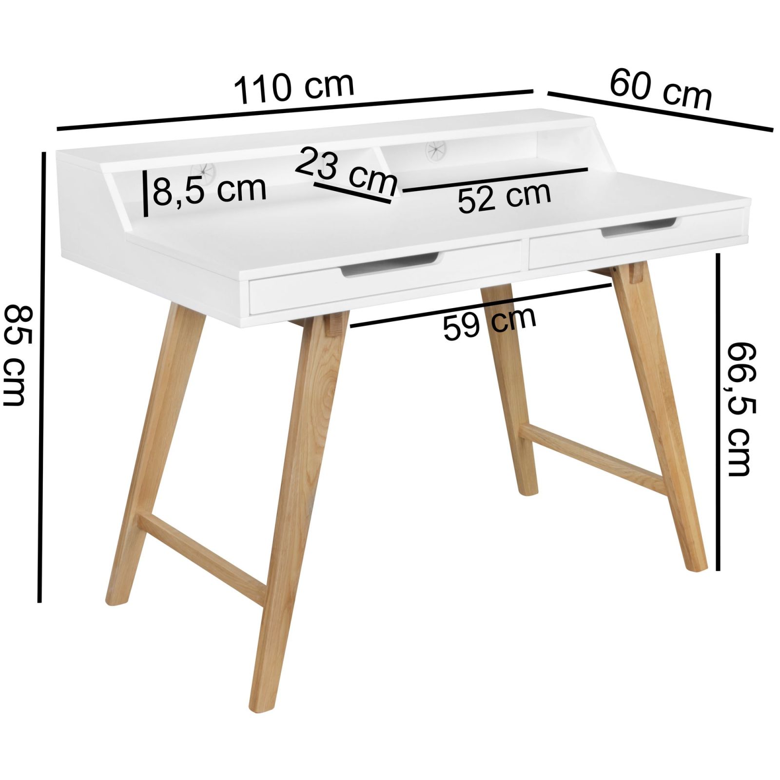 Schreibtisch - weiß - Eiche massiv - 110x60 cm