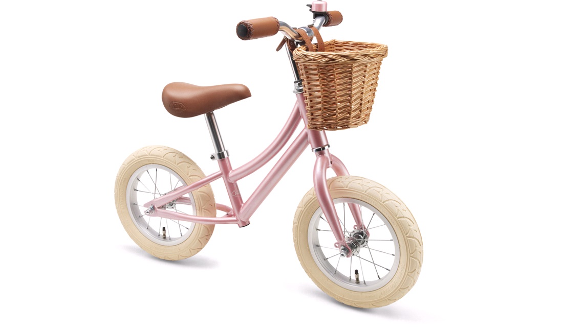 Løbecykel pige retro pink med flet kurv