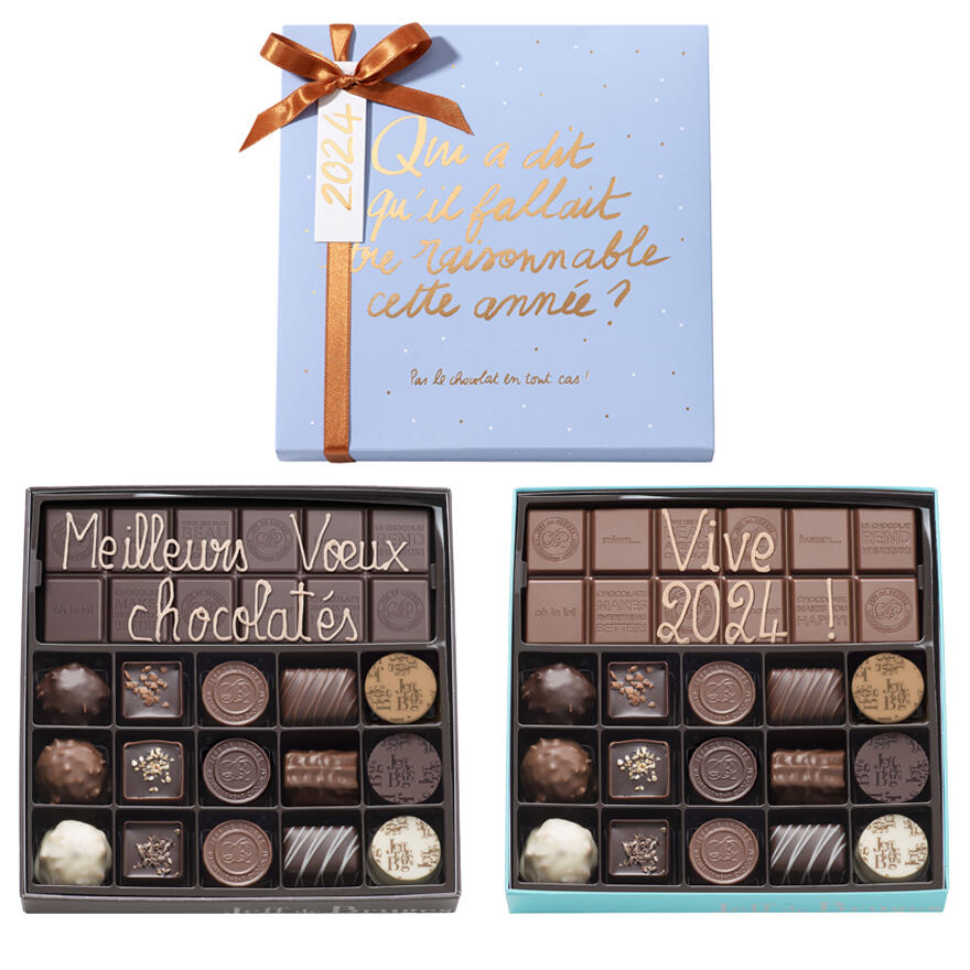 Boite nouvel an parme 15 chocolats assortis et tablette de chocolat lait ou noir