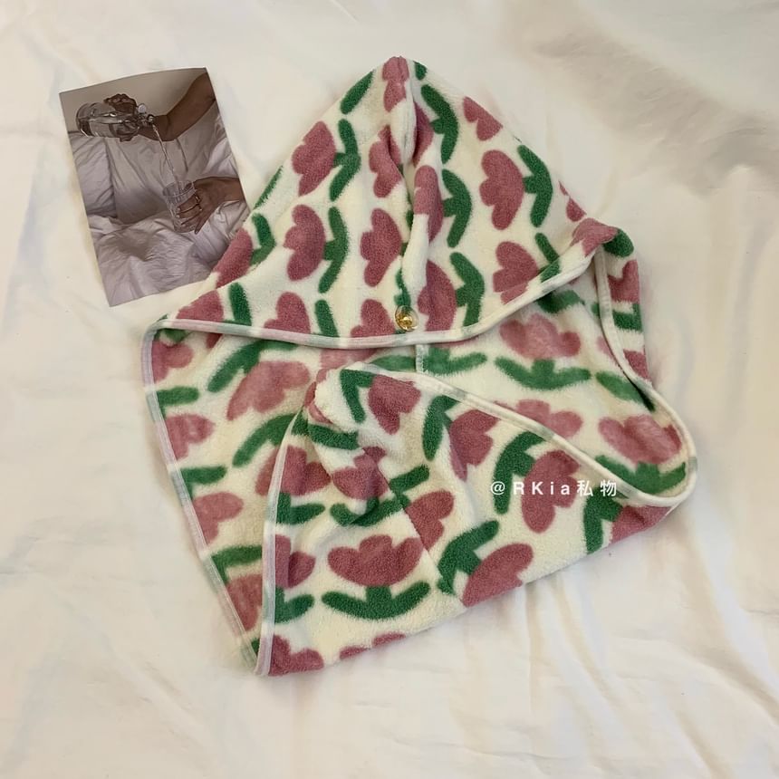 Minbrogy - Floral Coral Fleece Snel Droog Haarhanddoek