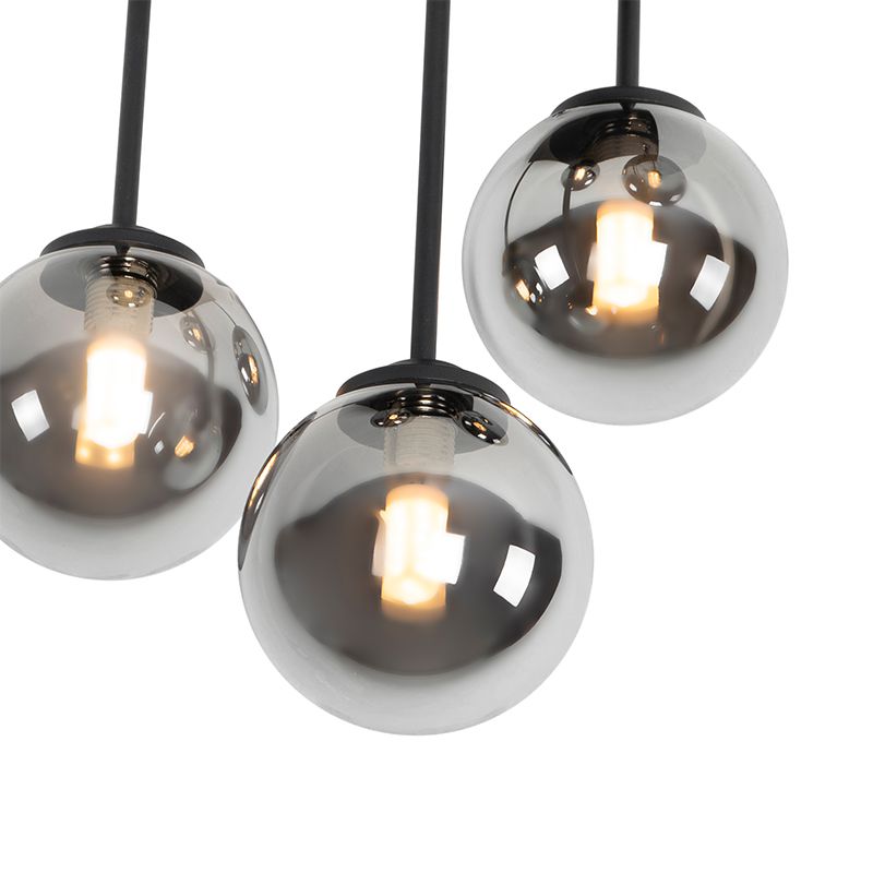 Moderne plafondlamp zwart 5-lichts met smoke glas - Athens