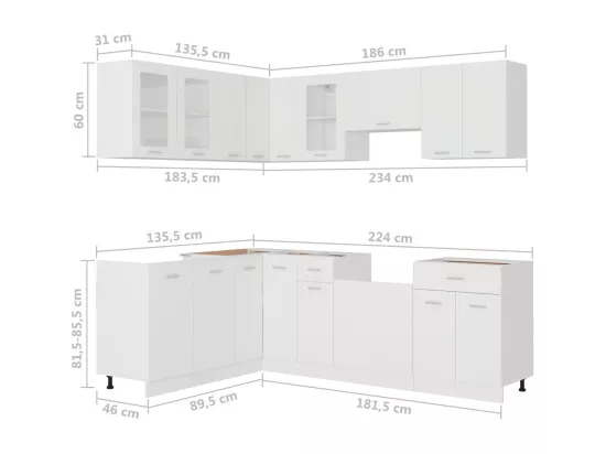Ensemble de meubles de cuisine 11 pcs Blanc Aggloméré