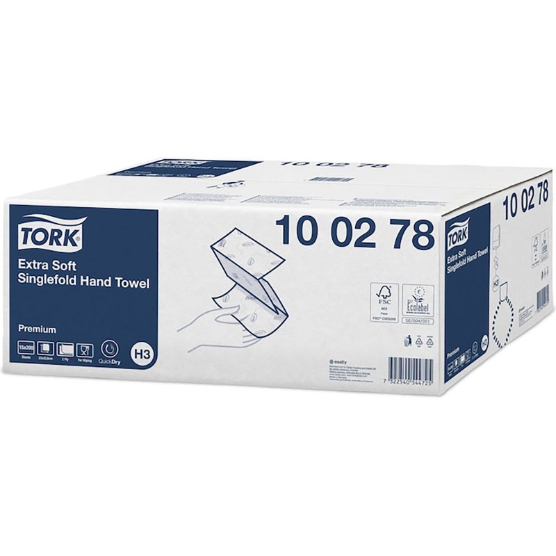 Essuie-mains pliage enchevêtré Tork H3 Premium doux- Carton de 3000