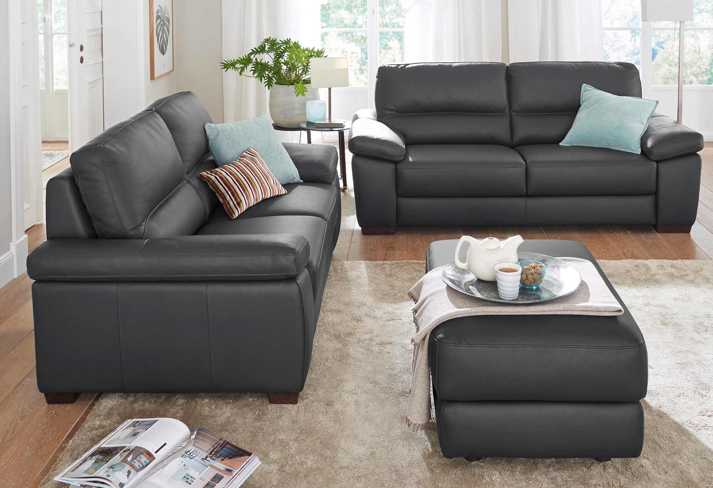 CALIA ITALIA Polstergarnitur »Gaia, hochwertige Garnitur aus 2-Sitzer und 3-Sitzer, edles Design« Set, 2 Stk. tlg. Ledergarnitur, in zwei hochwertigen Lederqualitäten