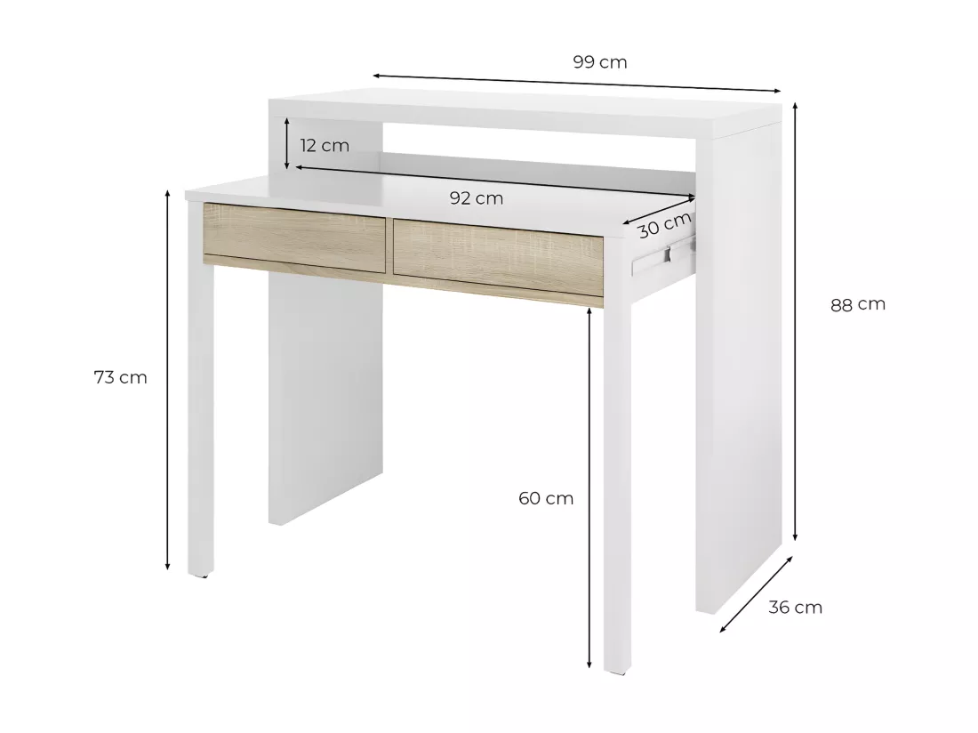 Bureau console extensible 2 tiroirs Consola - L100 cm