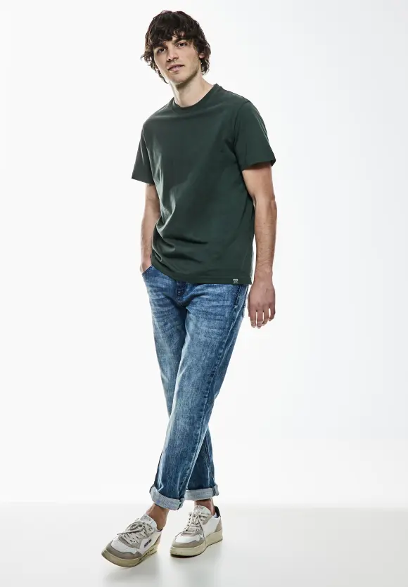 Basic T-Shirt in Unifarbe - dark urban green