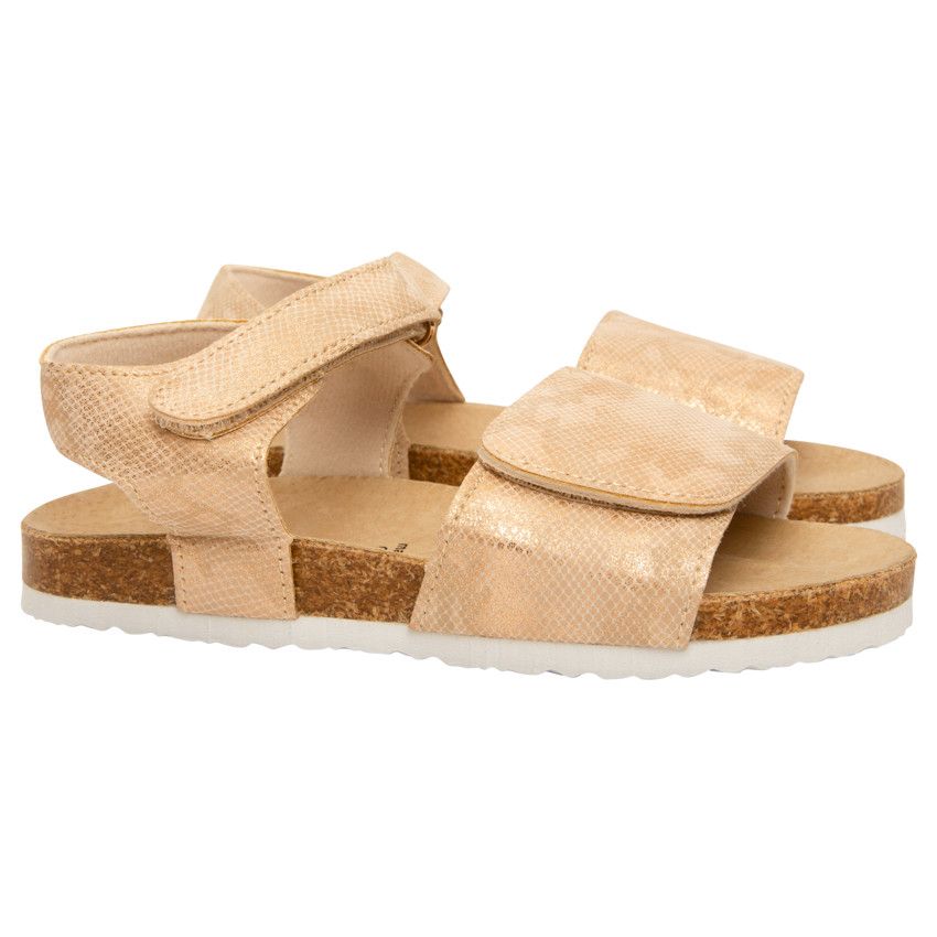 Nu-pieds brillants à scratchs effet peau de serpent pour fille - Beige